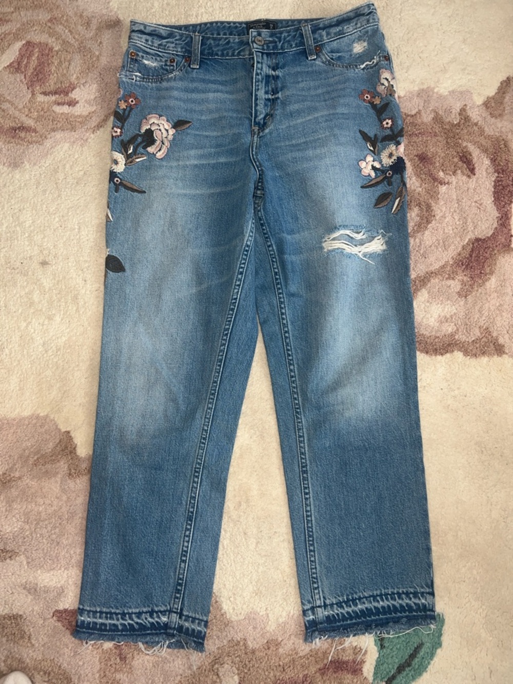 Abercrombie & Fitch Annie High Rise Girlfriend Embroidered Jeans